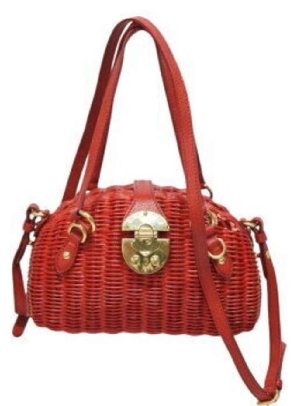 miu miu Straw Shoulder Bag in Vibrant Red